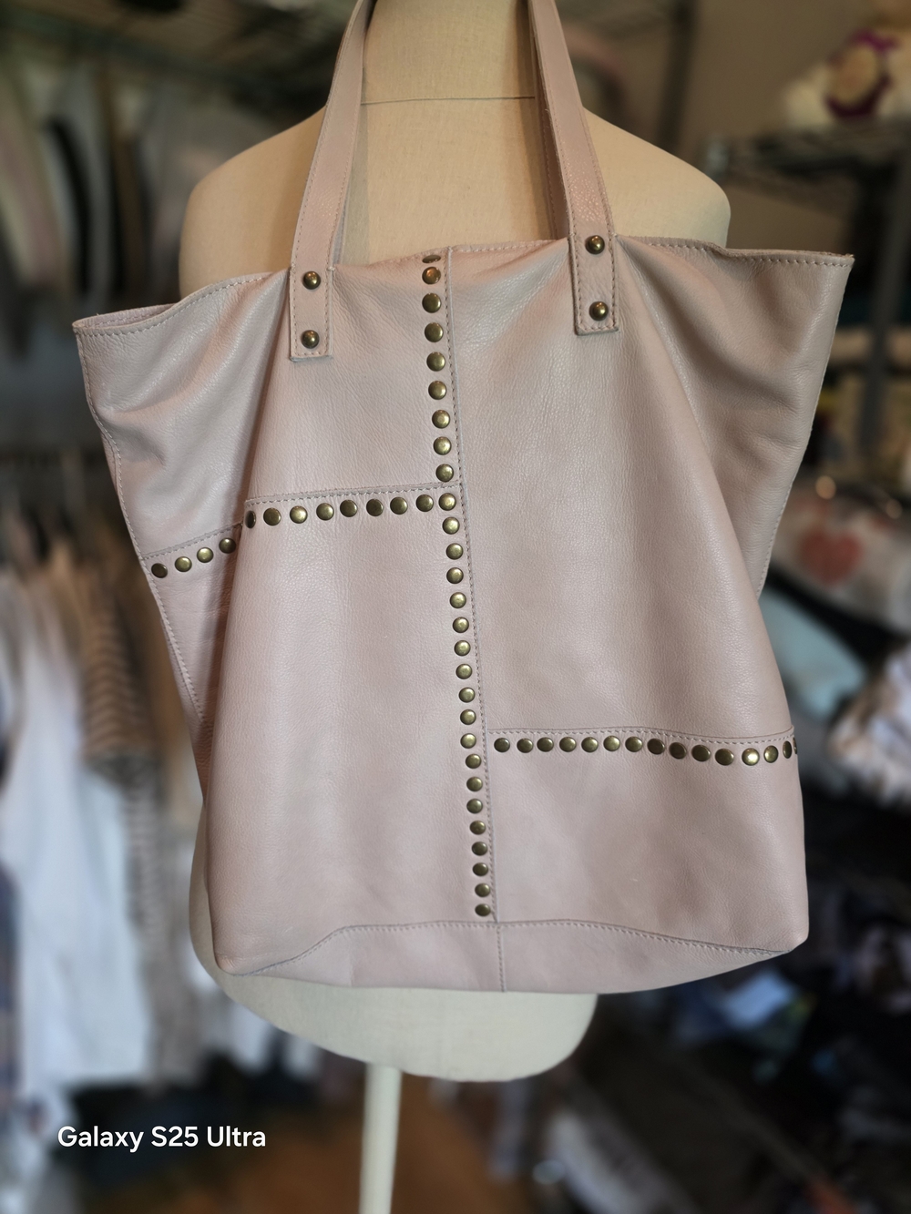 Studded Tote Bag in Blush Pink - Stylish Everyday Carry